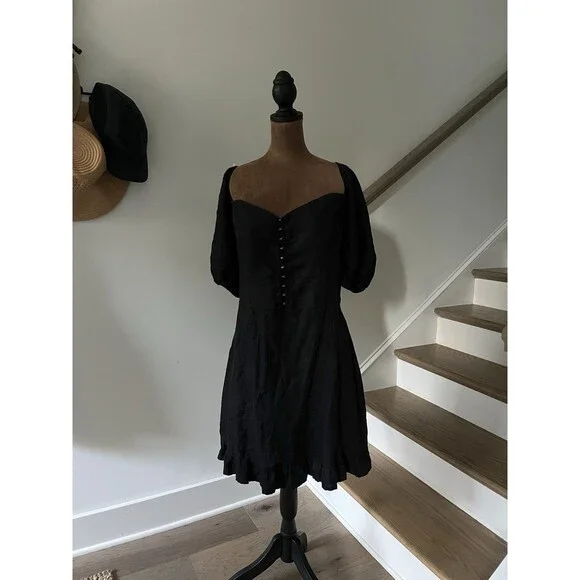 Reformation Seattle 100% Linen Puff Sleeve Mini Dress Size 18 - Picture 3 of 9